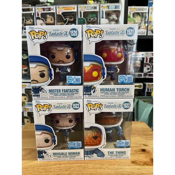 4 EXCLUSIVE Fantastic Four Space Suit Funko Pop Bobbleheads Thing Torch Marvel - Picture 1 of 7